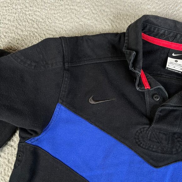 Nike Manchester United Long Sleeve Rugby Shirt Men M Black Blue Embroidered - Picture 6 of 14